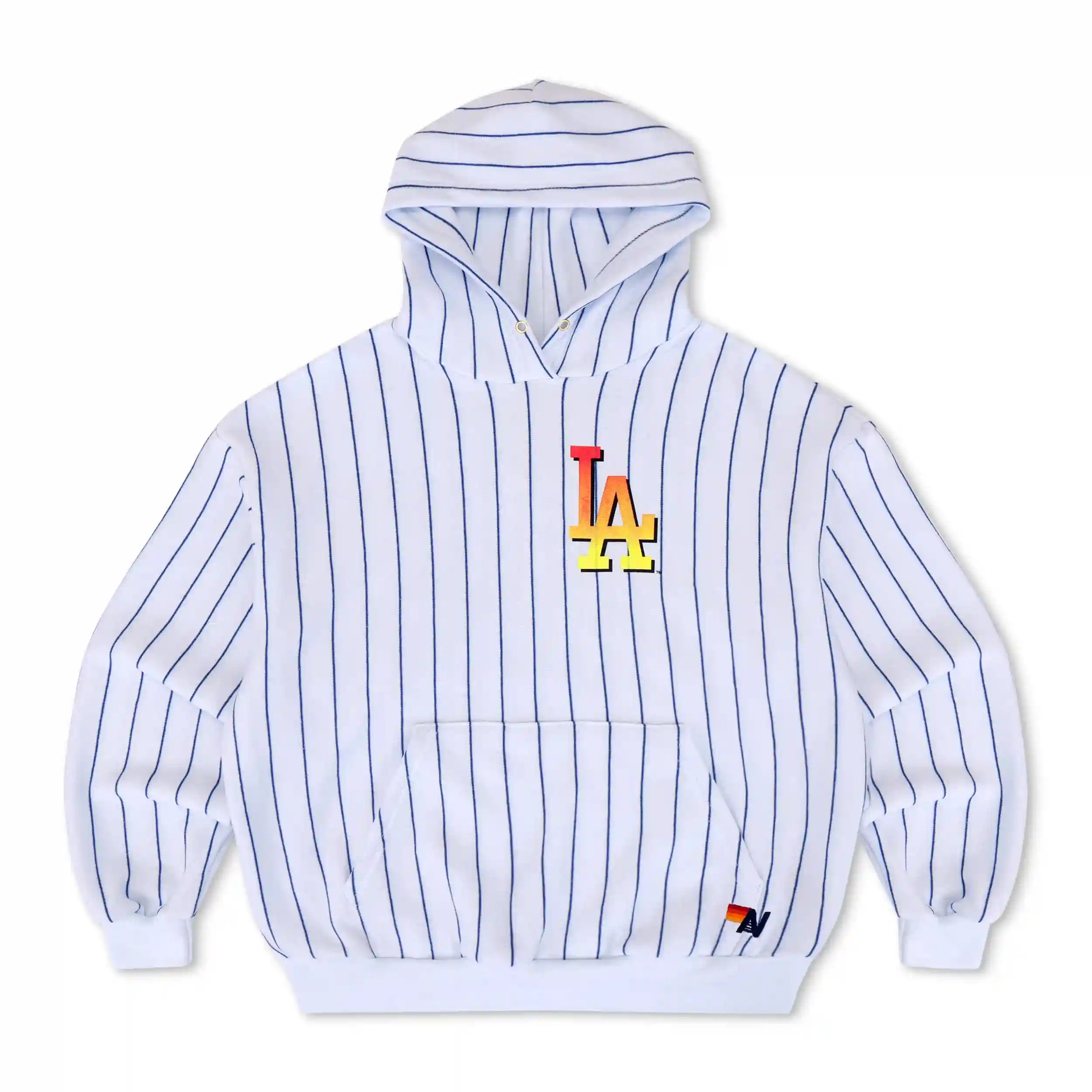 LOS ANGELES DODGERS PINSTRIPE 2026 RELAXED PULLOVER HOODIE - WHITE // BLUE