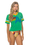LOGO V-NECK JERSEY BOYFRIEND TEE - KELLY GREEN // WHITE // GOLD
