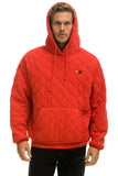 QUILTED RELAXED PULLOVER HOODIE - RED