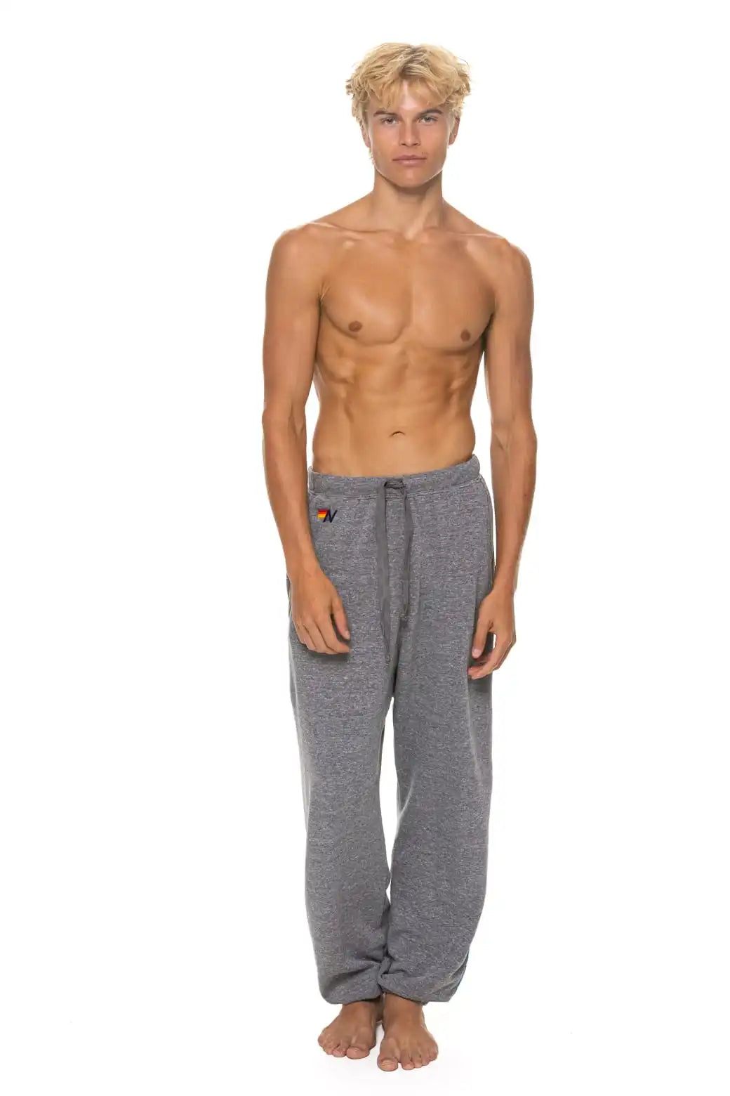5 STRIPE SWEATPANTS - HEATHER GREY // BLUE