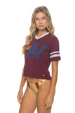 LOGO V-NECK JERSEY BOYFRIEND TEE - BURGUNDY // WHITE