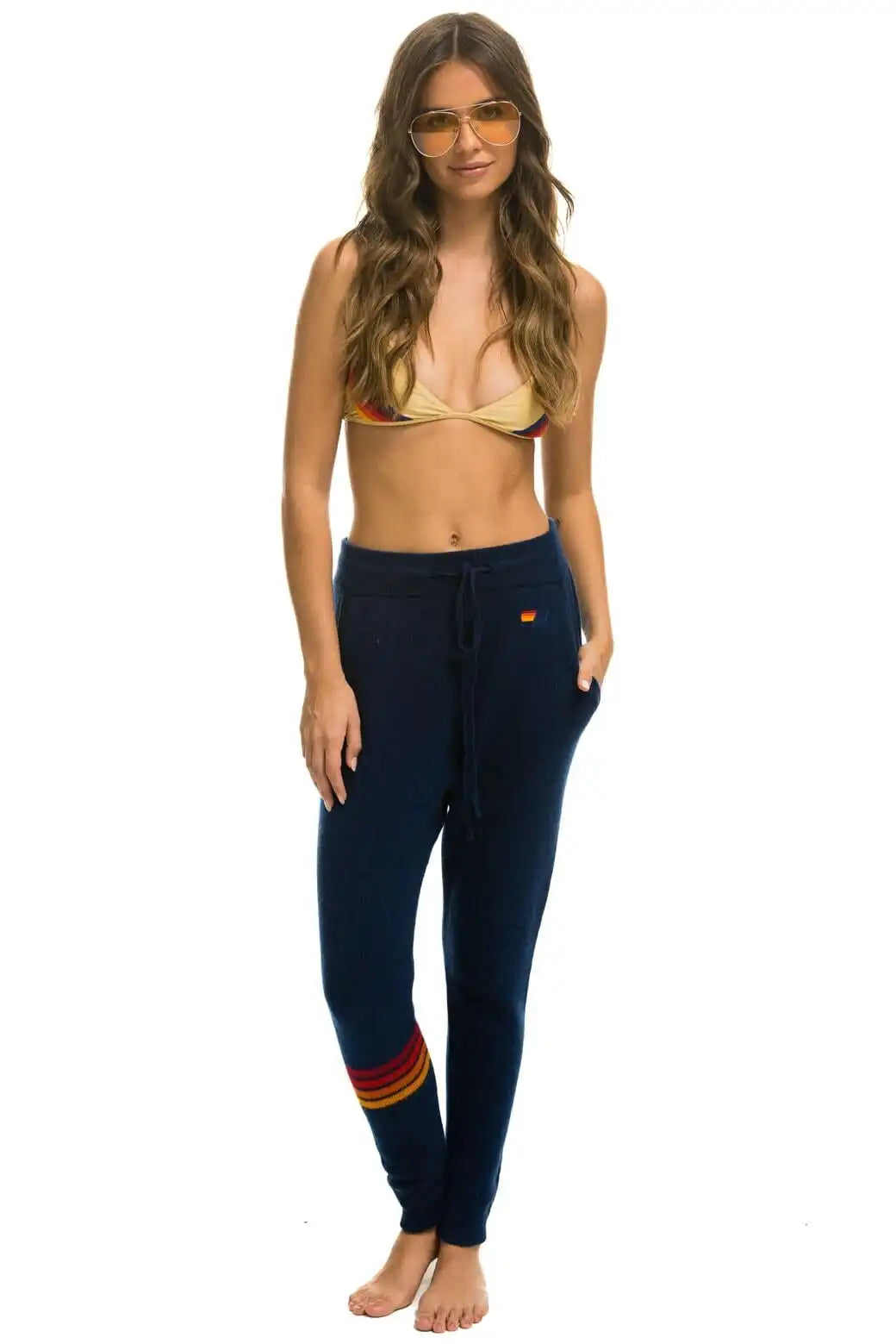 RAINBOW 4 STRIPE CASHMERE RELAXED FIT PANT - MIDNIGHT