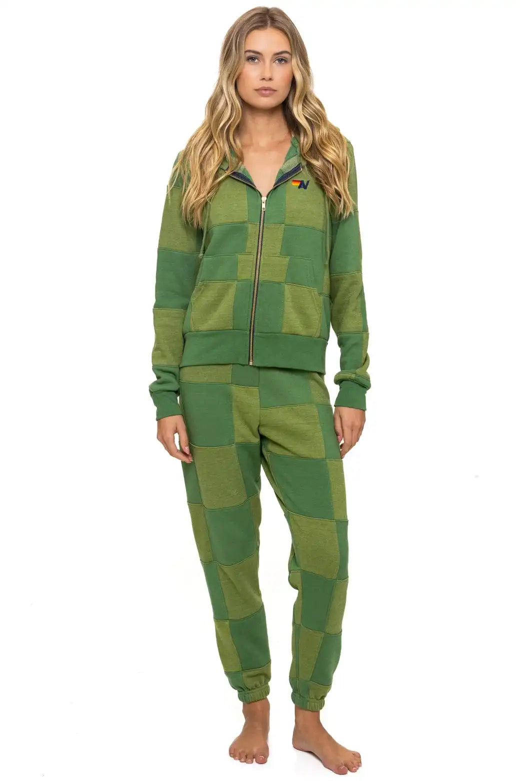 CHECK QUILTED SWEATPANTS - JUNGLE GREEN // PALM