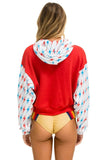 AVIATOR BOLT COLOR BLOCK W/ BOLT EMBROIDERY RELAXED CROPPED PULLOVER HOODIE - RED // USA