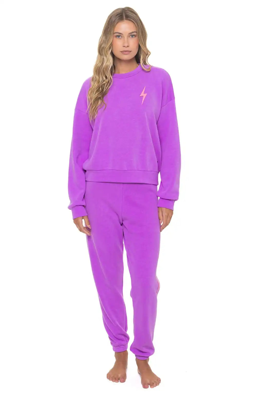 BOLT STITCH RELAXED CREW SWEATSHIRT - NEON PURPLE // NEON PINK