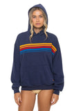 5 STRIPE RELAXED PULLOVER HOODIE - NAVY