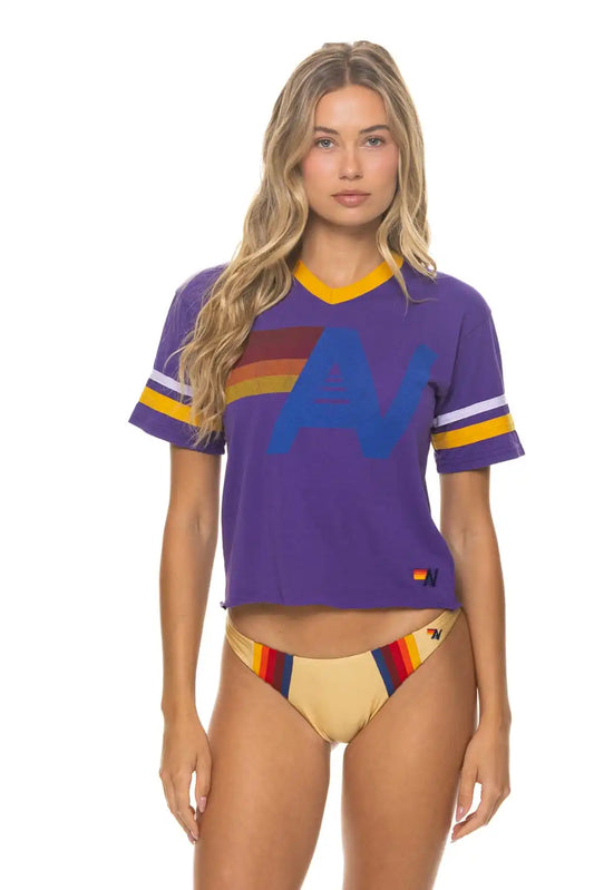 LOGO V-NECK JERSEY BOYFRIEND TEE - DEEP PURPLE // WHITE // GOLD