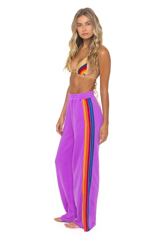 5 STRIPE WIDE LEG POCKET SWEATPANTS - NEON PURPLE