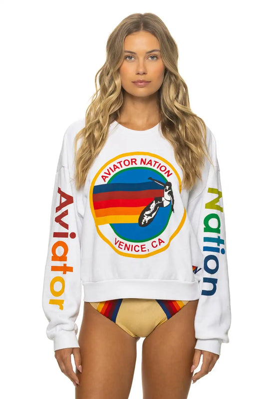 AVIATOR NATION RELAXED VENICE CREW SWEATSHIRT - WHITE